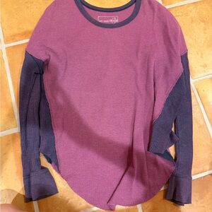 Free People Purple Colorblock Waffle Crew Neck Sweater